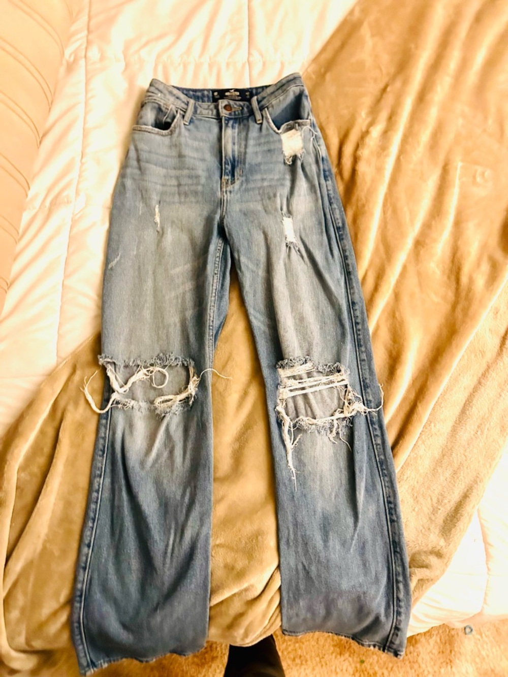 Hollister Light Blue Distressed Wide-Leg Jeans